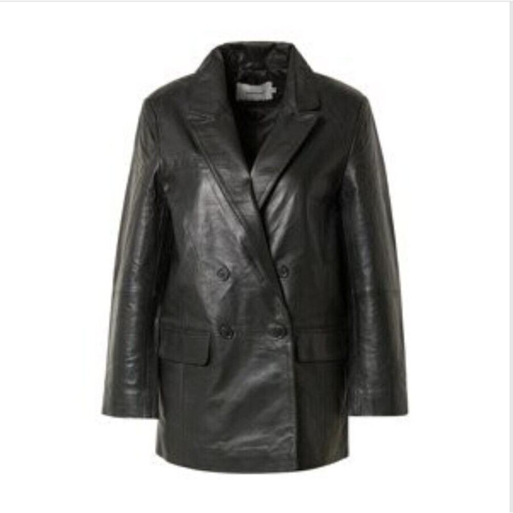 NEW Deadwood Brenda recycled Leather double breast Jacket Black SZ 34